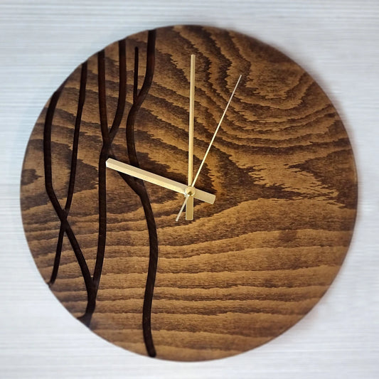 Epoxy Wooden Wall Clock in Light Brown with Dark Brown Details