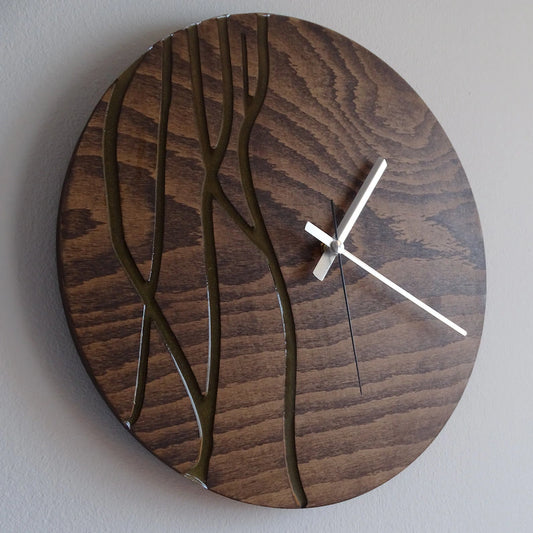 Brown Epoxy Wooden Wall Clock with Refined Details