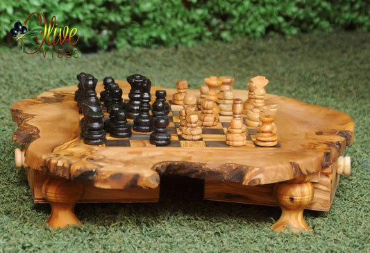 Handmade olive wood chess set