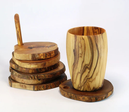 Round coasters made of olive wood