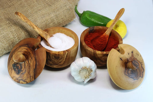 Set of two Olive Wood Salt Cellar with Lid